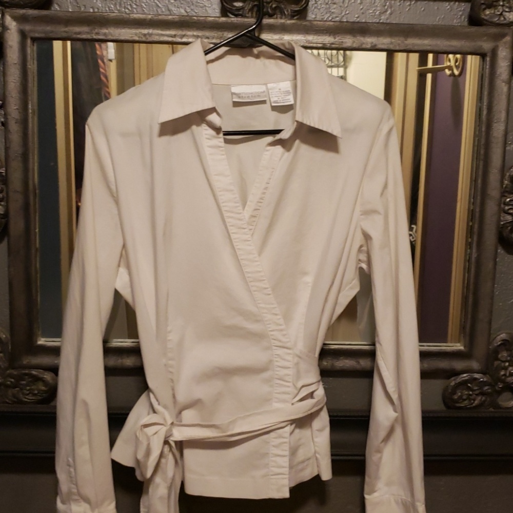 Worthington Stretch Womens Cross Tie Longsleeve Sh